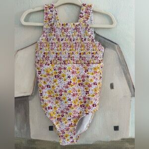 ZARA Baby Girl Ditzy Floral Smocked One Piece Swimsuit Size 2-3T